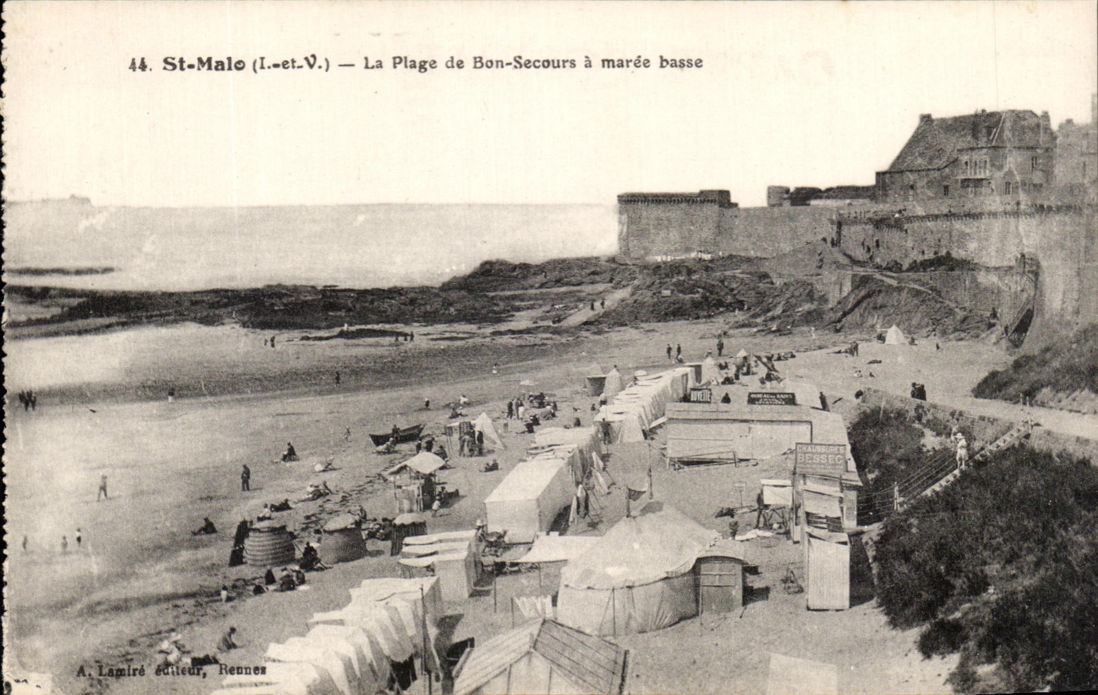 St-Malo (I.-et-V.) — La Spiaggia di Bon-Secours a marea bassa — A. Lamiré editore, Rennes