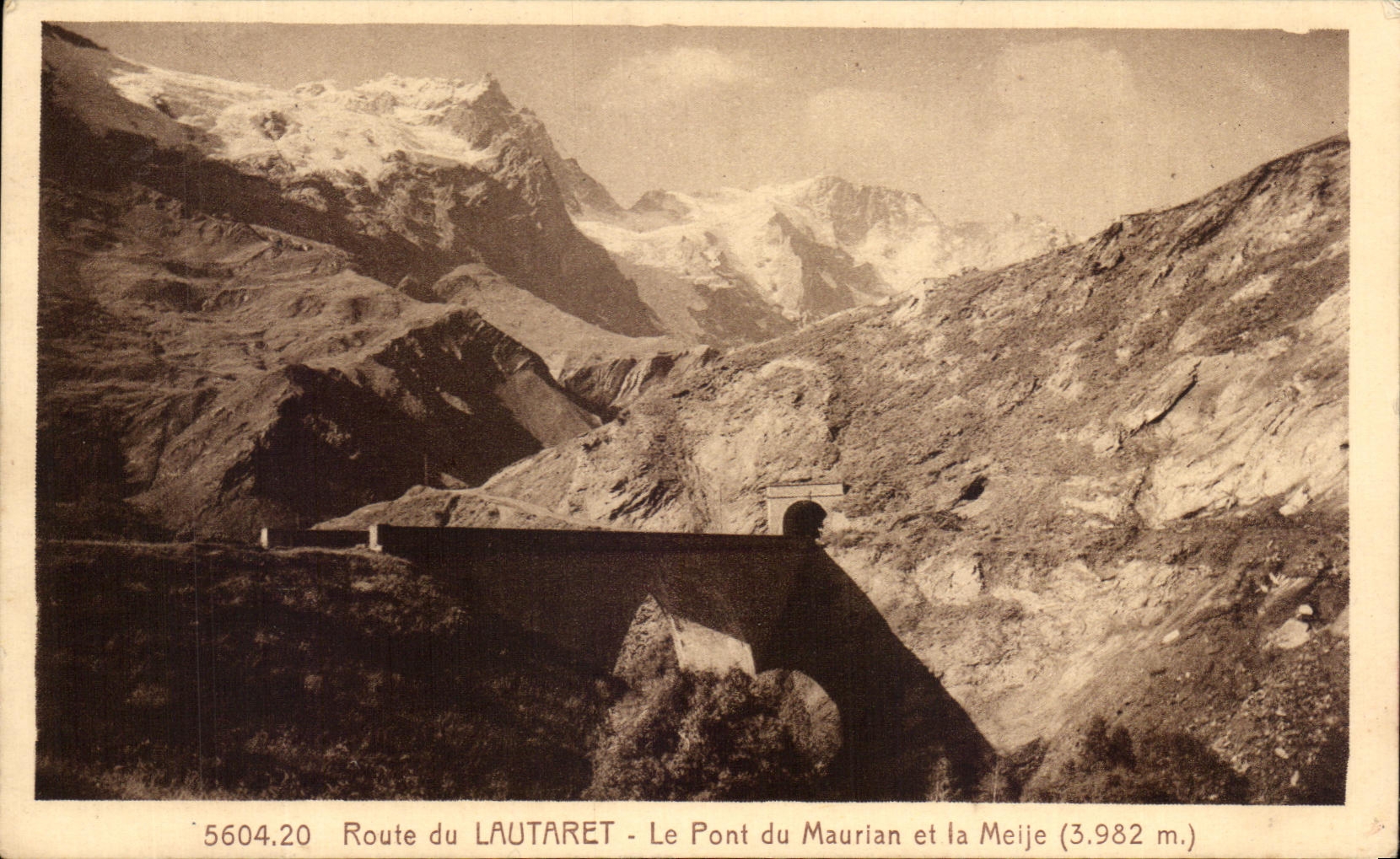 Route du LAUTARET - Le Pont du Maurian et la Meije (3.982 m.) — éditeur A. Hourlier, n° 5604.20