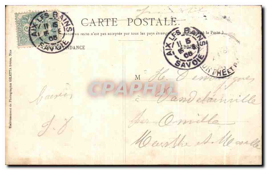 Bords du Lac du Bourget - Aix-les-Bains — Édition Giletta, phot., Nice, n° 2230 — Verso