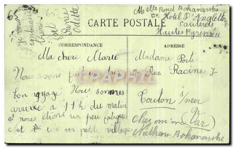 Cauterets — Grand Hôtel d'Angleterre — Le Boulevard — LL. — Achterkant