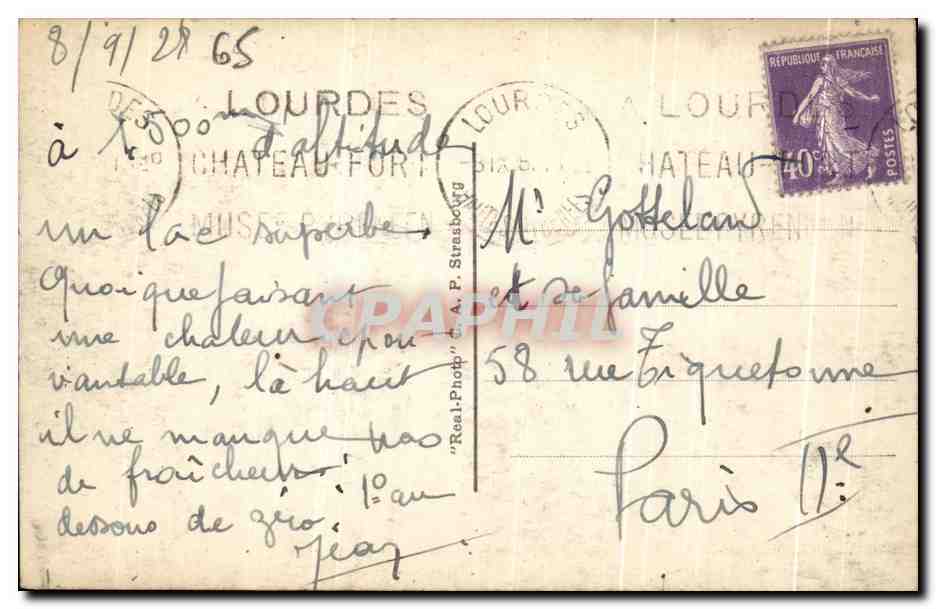 CPA Lourdes Le Lac de Gaube — Verso