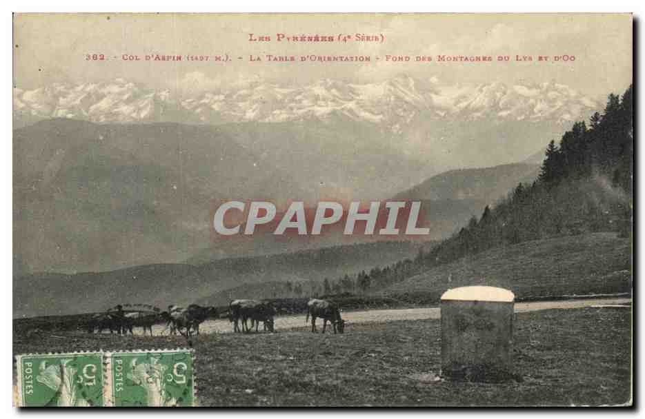 Col d'Aspin (1497 m.) — La Table d'Orientaion — Fond des Montagnes du Lys et d'Oc — 4e Série