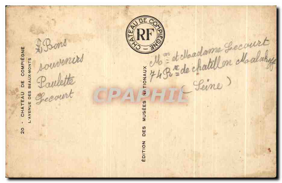 CPA Chateau De Compiegne L'avenue Des Beaux Monts — Verso