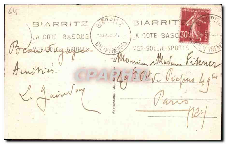 CPA Biarritz Le Port Vieux et la cote basque — Verso