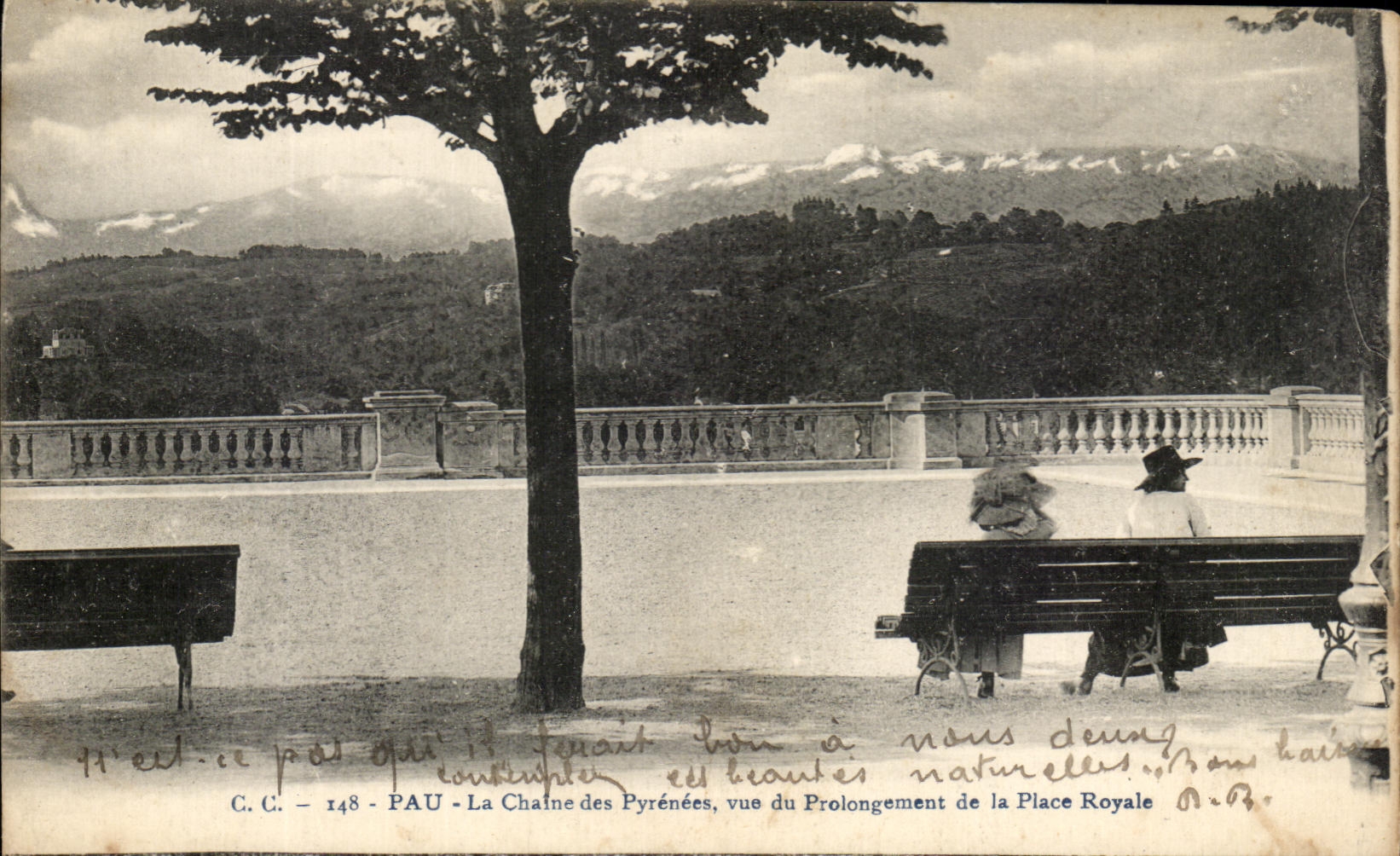 La Chaîne des Pyrénées, vue du Prolongement de la Place Royale — Pau — C.C. n°148