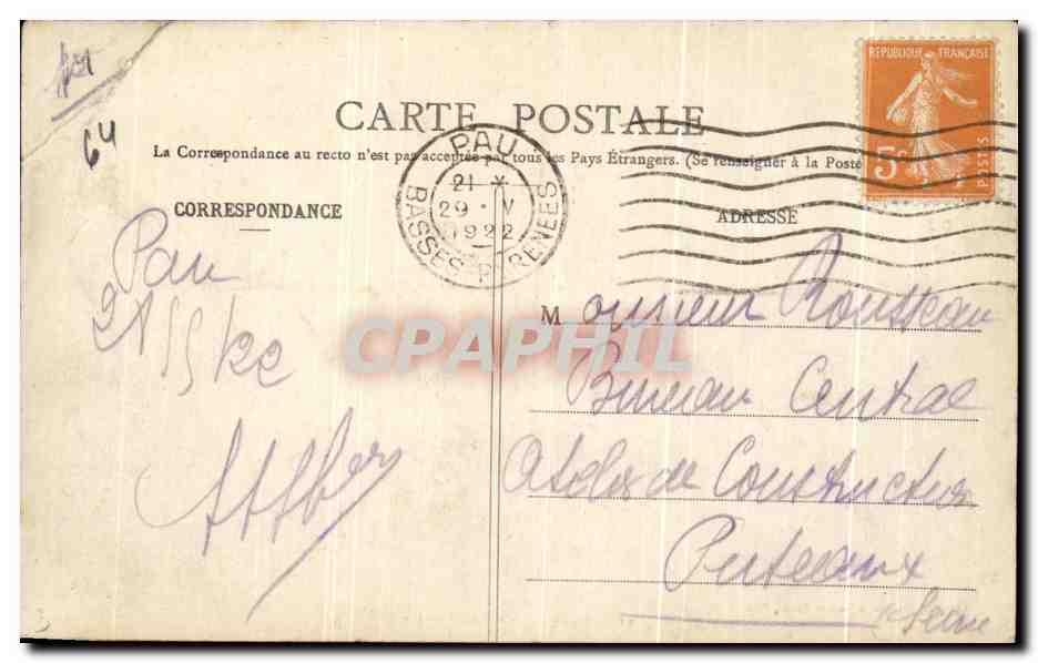 CPA Pau Villa Maddalena — Verso