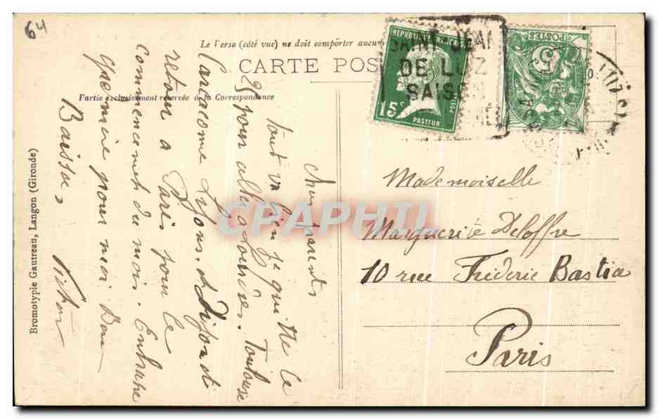 Saint-Jean-de-Luz — Effet de Vagues sur la Route de Soccoa — Éditeur : Bromatypie Gautreau, Langon (Gironde), n° 3141 — Verso