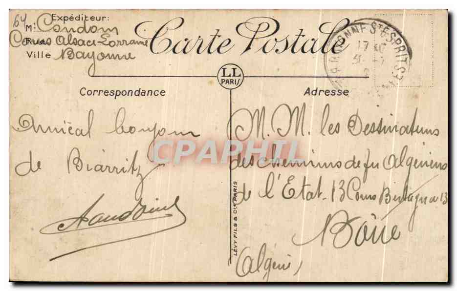 CPA Biarritz La Casino Municipal et les jardins — Verso