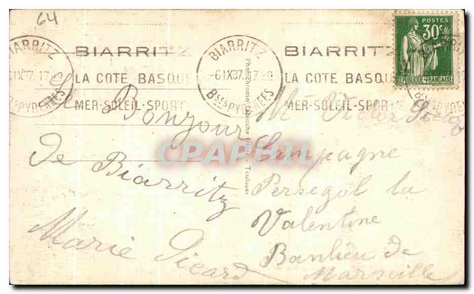 Biarritz - Sur le sable à la grande place — éditeur L. F. Roucoux, n° 1192 — Rückseite