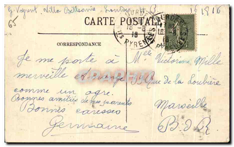 CPA Lourdes Funiculaire du Pic du Jer La Gare du Sommet — Verso