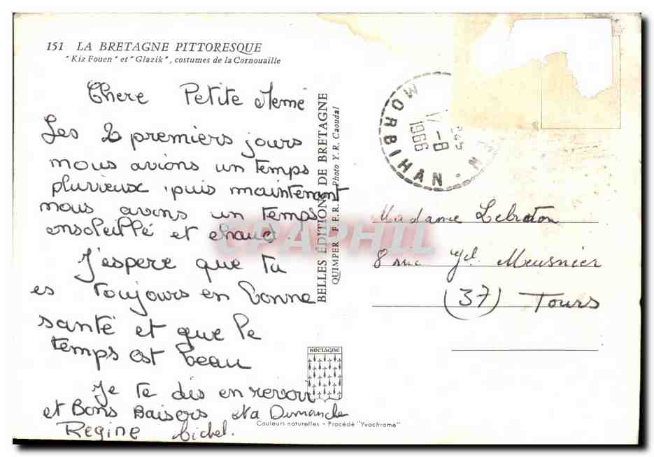 CPSM La Bretagne Pittoresque et Glazik costumes de la Cornouaille — Verso