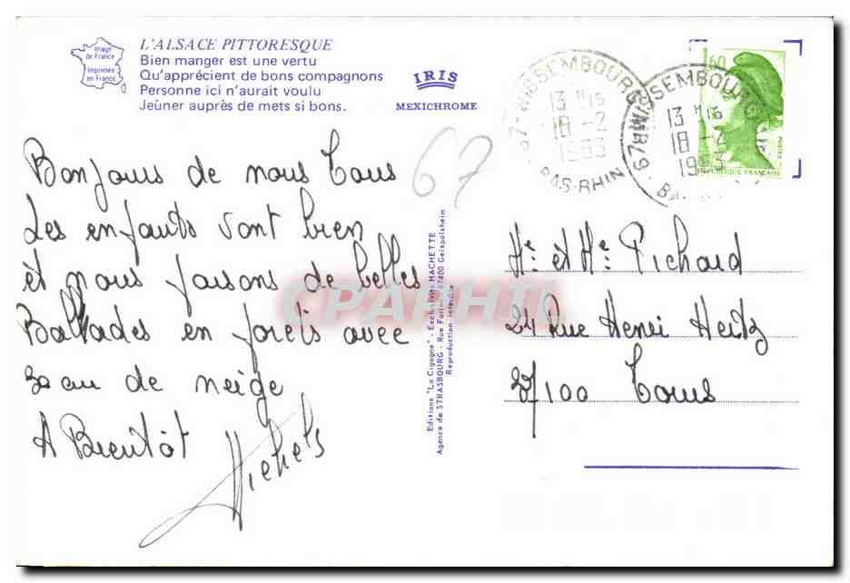 CPM L'Alsace Pittoresque Bien manger est une vertu Qu apprecient de bons compagnons — Verso