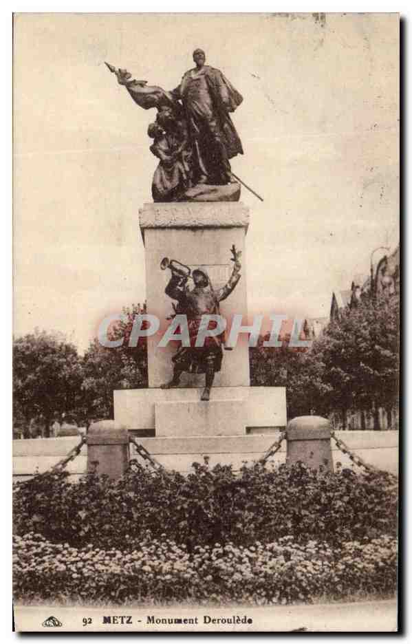 METZ - Monument Deroulède — statue équestre sur piédestal avec figure allégorique — éditeur inconnu, n° 92