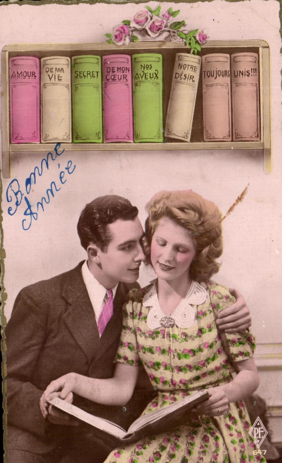 CPA Bonne Annee Femme Bibliotheque
