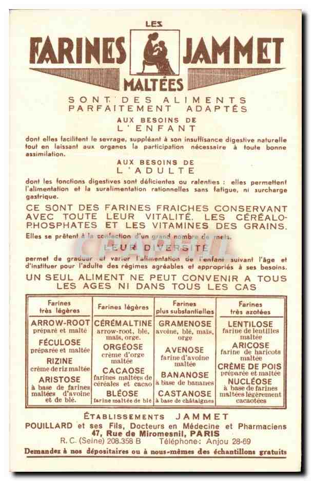 CPA Les Vieilles Provinces de France L'Auvergne Publicite Farines Jammet — Rückseite