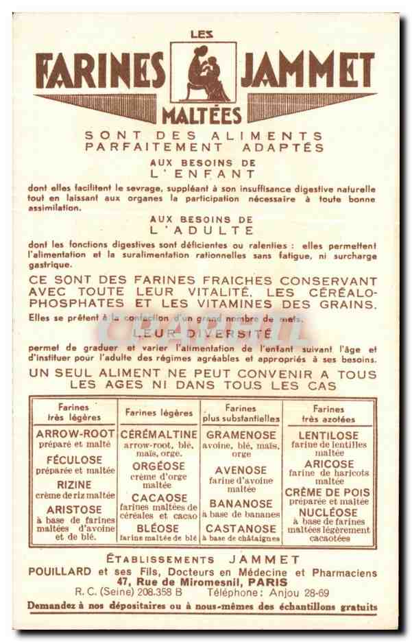 CPA Les Vieilles Provinces de France Le Bearn Publicite Farines Jammet — Rückseite