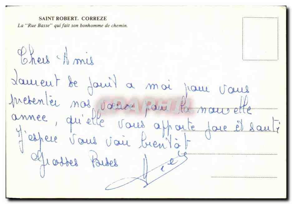 Saint-Robert, Corrèze — La « Rue Basse » qui fait son bonhomme de chemin — éditeur inconnu, n° de série non visible — Verso