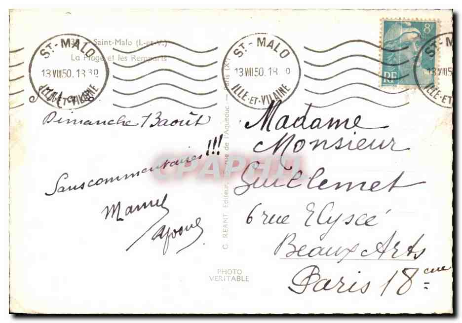 Plage de Saint-Malo — vue du Bureau Bains — G. Reant, éditeur, n° 18 — Verso