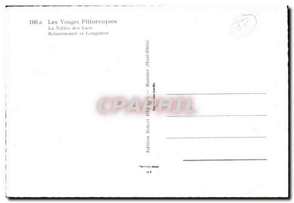 Les Vosges Pittorresques — La Vallée des Lacs — Retournemer und Longemer — Édition Robert (Haut-Rhin) — Rückseite