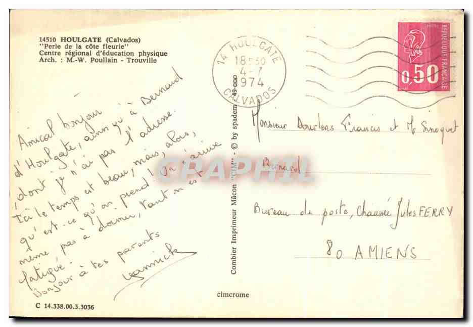 CPM Houlgate Perle de la Cote Fleurie cetre Regional d'education physique — Verso