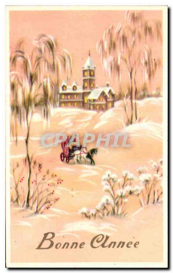 CPA Fantaisie Bonne annee Eglise Caleche