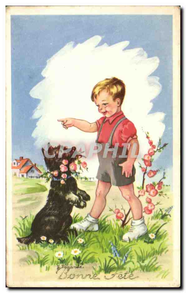 CPA Bonne Fete Enfant Chien 