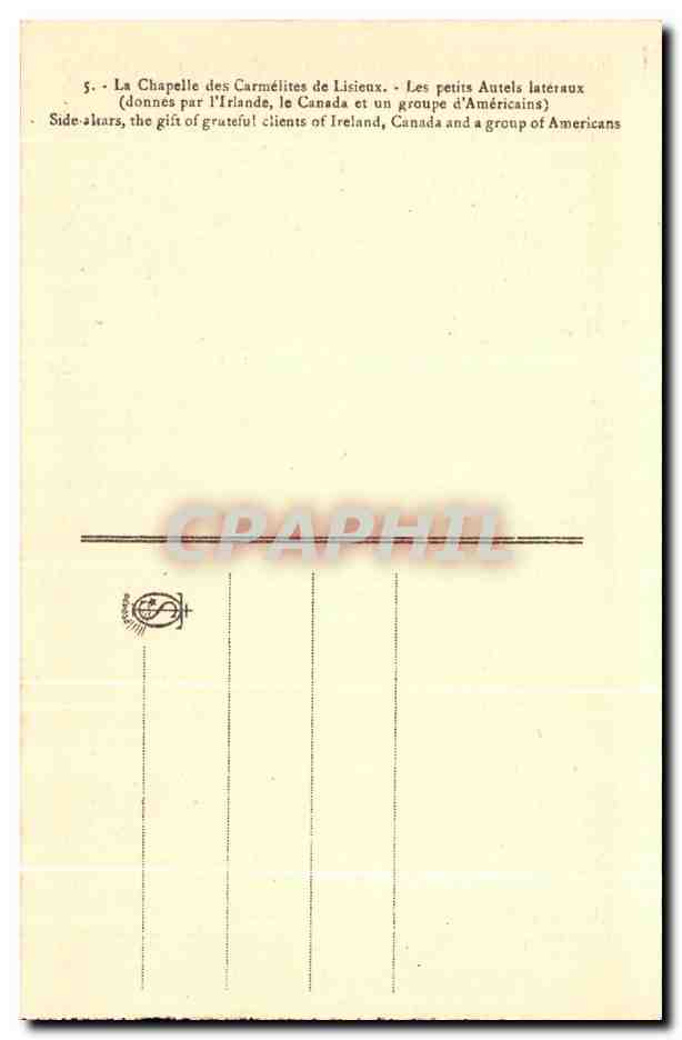 Chapelle des Carmélites de Lisieux — Petits autels latéraux — Éditeur non visible — Verso