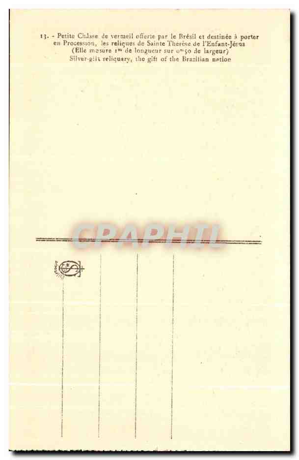 CPA petite Chasse de Vermeil offerte par le Bresil et Destinee a porter en Procession — Verso