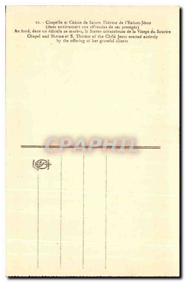 Chapelle et Châsse de Sainte Thérèse de l'Enfant-Jésus — éditeur non visible — n° de série 10 — Rückseite