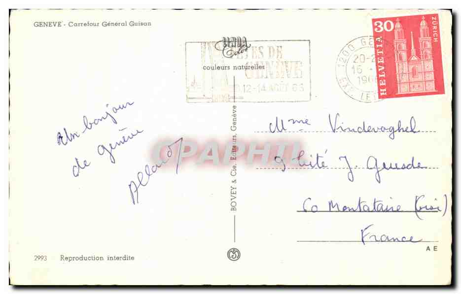 Genève — vue aérienne de la place de la Paix et du lac — Carrefour Général Guisan — Verso