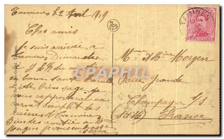 CPA Tamines Place Communale Ruines Et Material Boche abandonne Militaria — Back