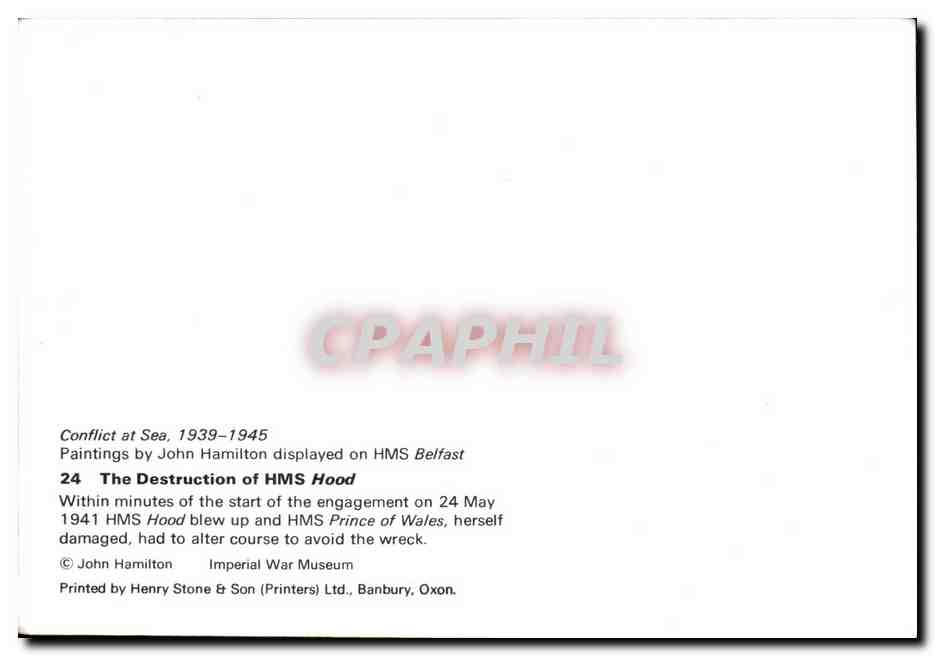CPA The Destruction of HMS Hood Bateau Guerre  — Verso