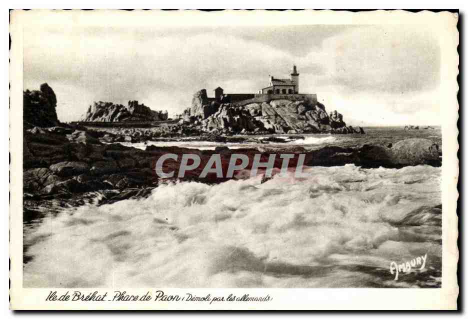 CPA Ile de Brehat Phare de Paon Demoli par les allemands