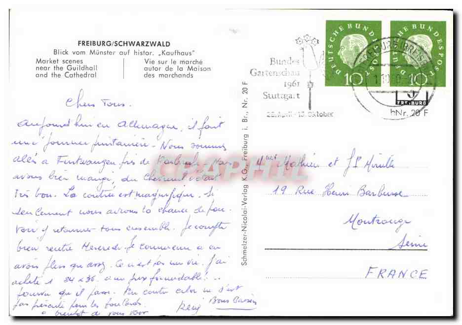 CPM Freiburg Schwarzwald Blick Vom Munster auf histor Kaufhaus — Rückseite