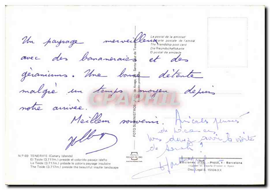 CPM Tenerife Et Teide Preside et coloride  — Verso