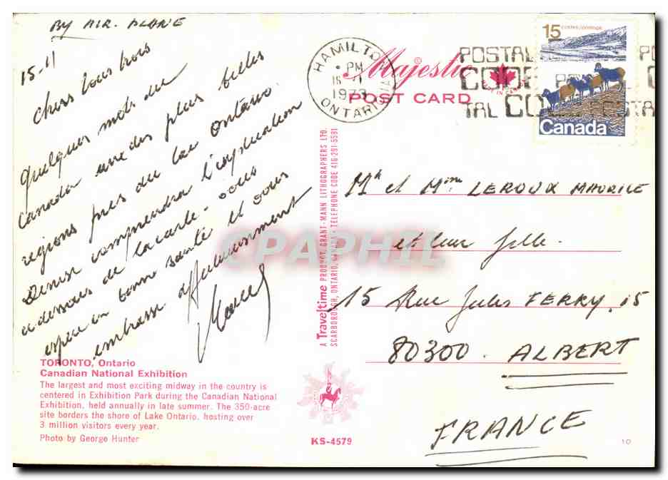 Canadian National Exhibition — Toronto, Ontario — Majestic Postal Card Ltd. — Rückseite