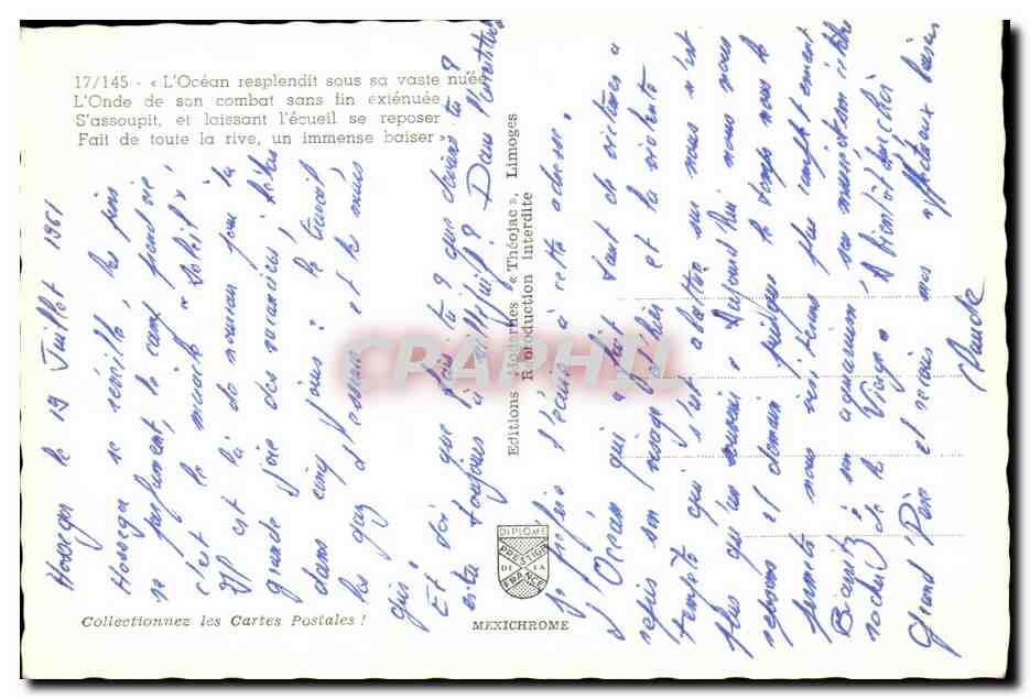 Plage de Houesga — vue depuis un promontoire — Éditions Diplôme de la Poste — Rückseite