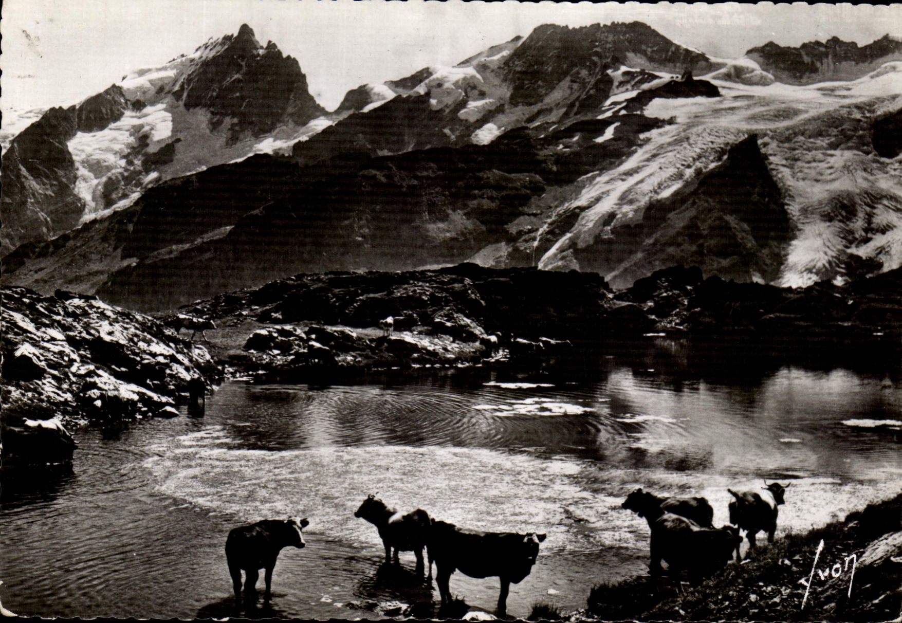 CPSM La Grave Plateau d'En paris le lac Lerie Le Meije et le glacier du Mont de Lans Vaches