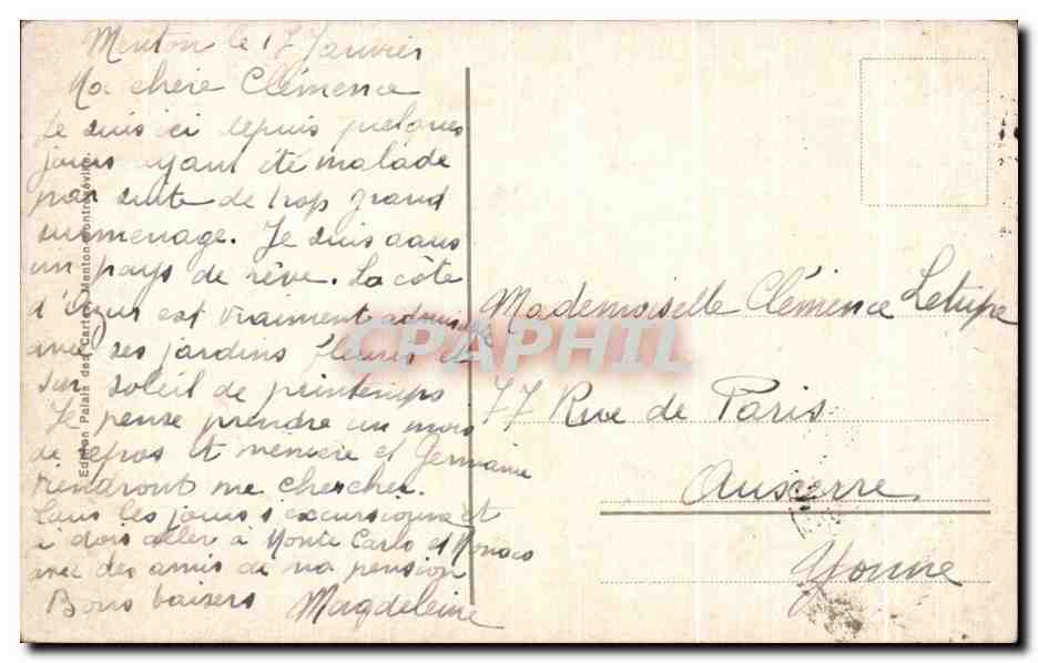 CPA Menton A Travers les Fleurs — Rückseite