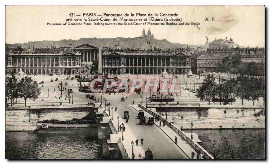 CPA Paris Panorama dela Place de La Concorde Pris Vers le sacre Coeur de Montmartre et l'Opera 