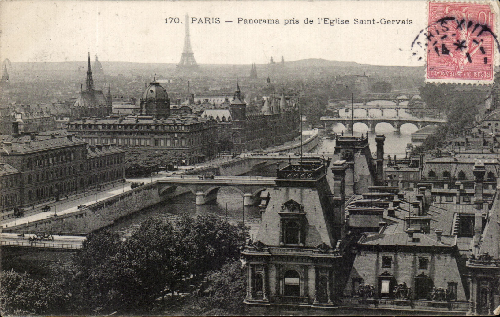 CPA Paris Panorama Pris de l'Eglise Saint Gervais Tour Eiffel