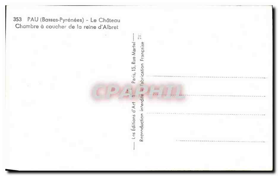 CPA Pau Le Chateau Chambre a coucher de la reine d'Albret — Verso