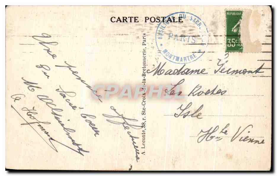 CPA Paris Le Vieux Montmartre Sacre Coeur  — Rückseite