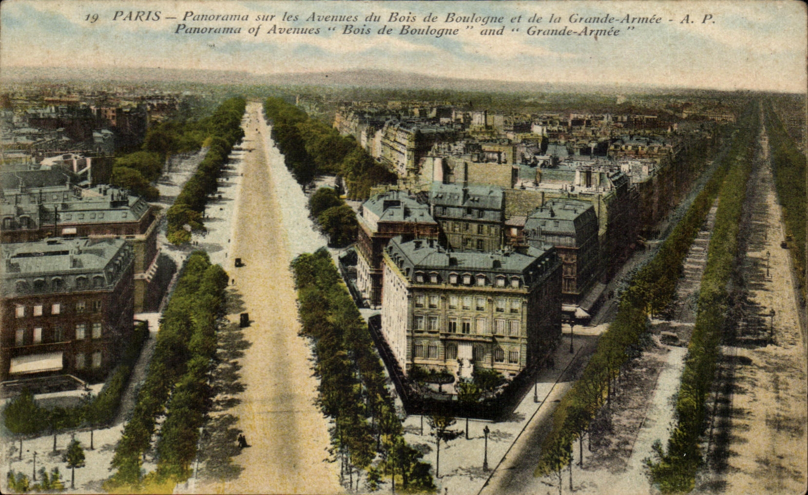 CPA PAris Panorama sur les Avenues du Bois de Boulogne et de la Grande Armee