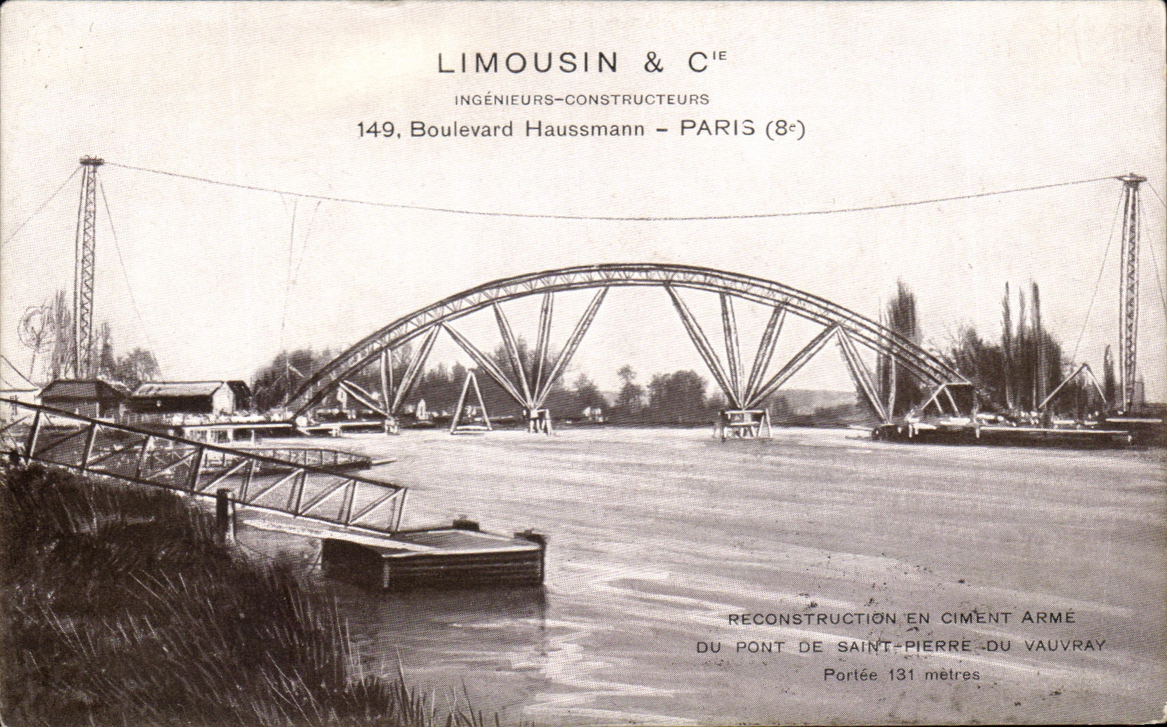 Reconstruction en ciment armé du pont de Saint-Pierre-du-Vauvray — Limousin & Cie, ingénieurs-constructeurs, Paris