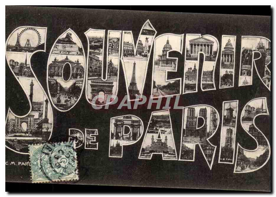 CPA Paris Souvenir Tour Eiffel Sacre Coeur Arc de Triomphe Montmartre