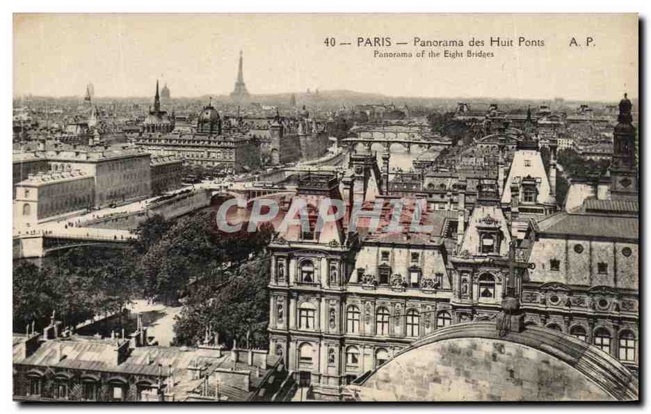 CPA Paris Panorama des Huit Ponts tour Eiffel