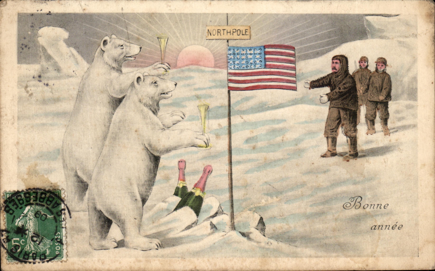 North Pole — humorous scene with polar bears and explorers — publisher H.H.I.W. n° 539