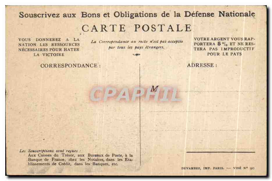 CPA Souscrives Aux Bons De La Defense Nationale Militaria  — Rückseite