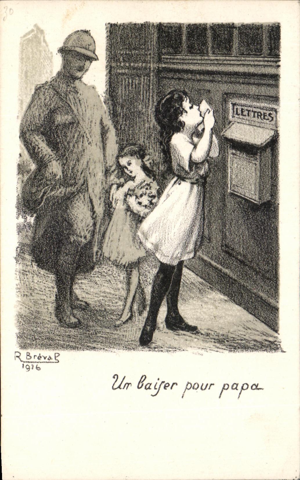 CPA Un baiser pour Papa Militaria